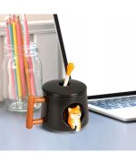 KUBEK CERAMICZNY 420ML Z ŁYŻECZKĄ + POKRYWKĄ PIES DO KAWY HERBATY DUŻY CUTE