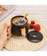 KUBEK CERAMICZNY 420ML Z ŁYŻECZKĄ + POKRYWKĄ PIES DO KAWY HERBATY DUŻY CUTE