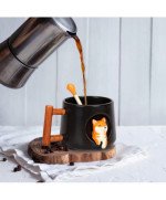 KUBEK CERAMICZNY 420ML Z ŁYŻECZKĄ + POKRYWKĄ PIES DO KAWY HERBATY DUŻY CUTE