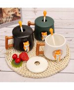 KUBEK CERAMICZNY 420ML Z ŁYŻECZKĄ + POKRYWKĄ PIES DO KAWY HERBATY DUŻY CUTE