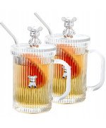 Szklanka kufel termiczny miś z pokrywką słomką do Napojów Kawy Herbaty 2szt