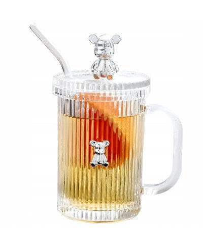 Szklanka kufel termiczny miś z pokrywką i słomką do Napojów Kawy Herbaty