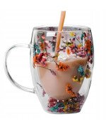 Szklanka kubek termiczny podwójne dno ścianki z kwiatami do Kawy Herbaty