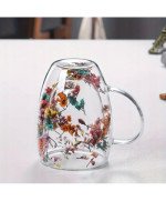 Szklanka kubek termiczny podwójne dno ścianki z kwiatami do Kawy Herbaty