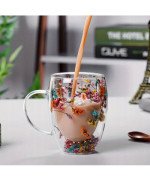 Szklanka kubek termiczny podwójne dno ścianki z kwiatami do Kawy Herbaty