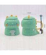 KUBEK CERAMICZNY DUŻY Z ŁYŻECZKĄ POKRYWKĄ SMOK DO KAWY HERBATY DLA DZIECKA