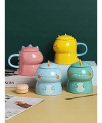 KUBEK CERAMICZNY DUŻY Z ŁYŻECZKĄ POKRYWKĄ SMOK DO KAWY HERBATY DLA DZIECKA