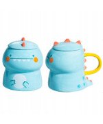 KUBEK CERAMICZNY DUŻY Z ŁYŻECZKĄ POKRYWKĄ SMOK DO KAWY HERBATY DLA DZIECKA