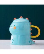 KUBEK CERAMICZNY DUŻY Z ŁYŻECZKĄ POKRYWKĄ SMOK DO KAWY HERBATY DLA DZIECKA