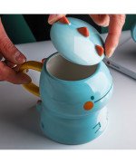 KUBEK CERAMICZNY DUŻY Z ŁYŻECZKĄ POKRYWKĄ SMOK DO KAWY HERBATY DLA DZIECKA