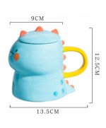 KUBEK CERAMICZNY DUŻY Z ŁYŻECZKĄ POKRYWKĄ SMOK DO KAWY HERBATY DLA DZIECKA