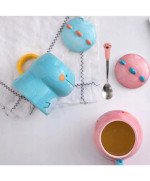 KUBEK CERAMICZNY DUŻY Z ŁYŻECZKĄ POKRYWKĄ SMOK DO KAWY HERBATY DLA DZIECKA