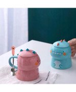 KUBEK CERAMICZNY DUŻY Z ŁYŻECZKĄ POKRYWKĄ SMOK DO KAWY HERBATY DLA DZIECKA