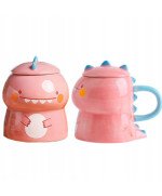KUBEK CERAMICZNY DUŻY Z ŁYŻECZKĄ POKRYWKĄ SMOK DO KAWY HERBATY DLA DZIECKA