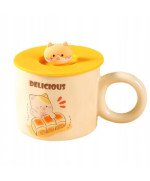 KOCI KUBEK CERAMICZNY 420ML Z ŁYŻECZKĄ + POKRYWKĄ KOT DO KAWY HERBATY DUŻY