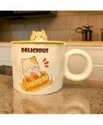 KOCI KUBEK CERAMICZNY 420ML Z ŁYŻECZKĄ + POKRYWKĄ KOT DO KAWY HERBATY DUŻY