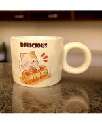 KOCI KUBEK CERAMICZNY 420ML Z ŁYŻECZKĄ + POKRYWKĄ KOT DO KAWY HERBATY DUŻY