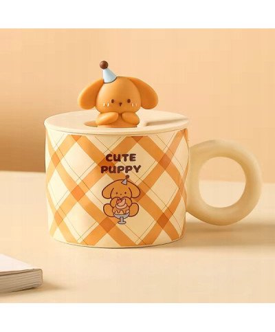 KUBEK CERAMICZNY DUŻY Z ŁYŻECZKĄ POKRYWKĄ PIES DO KAWY HERBATY DUŻY PIESEK