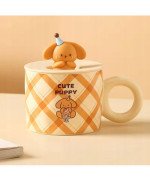 KUBEK CERAMICZNY DUŻY Z ŁYŻECZKĄ POKRYWKĄ PIES DO KAWY HERBATY DUŻY PIESEK