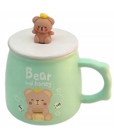 Duży KUBEK CERAMICZNY do picia herbaty ziół kawy czekolady z pokrywką MIŚ