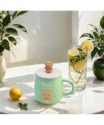 Duży KUBEK CERAMICZNY do picia herbaty ziół kawy czekolady z pokrywką MIŚ