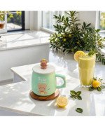 Duży KUBEK CERAMICZNY do picia herbaty ziół kawy czekolady z pokrywką MIŚ