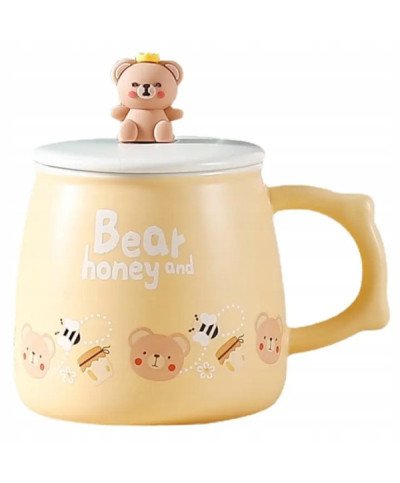 Duży KUBEK CERAMICZNY do picia herbaty ziół kawy czekolady z pokrywką MIŚ