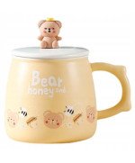 Duży KUBEK CERAMICZNY do picia herbaty ziół kawy czekolady z pokrywką MIŚ