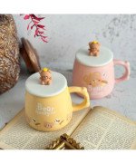 Duży KUBEK CERAMICZNY do picia herbaty ziół kawy czekolady z pokrywką MIŚ