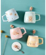 Duży KUBEK CERAMICZNY do picia herbaty ziół kawy czekolady z pokrywką MIŚ