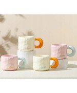 KUBEK CERAMICZNY 450ML Z ŁYŻECZKĄ + POKRYWKĄ KWIAT DO KAWY HERBATY DLA MAMY