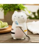 KUBEK CERAMICZNY 420ML Z ŁYŻECZKĄ + POKRYWKĄ KOT DO KAWY HERBATY DUŻY CUTE