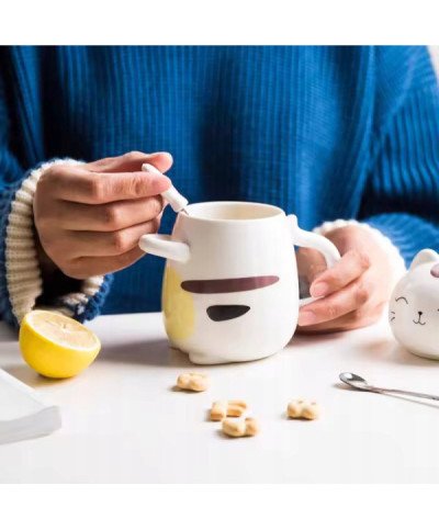 KUBEK CERAMICZNY 420ML Z ŁYŻECZKĄ + POKRYWKĄ KOT DO KAWY HERBATY DUŻY CUTE