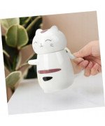 KUBEK CERAMICZNY 420ML Z ŁYŻECZKĄ + POKRYWKĄ KOT DO KAWY HERBATY DUŻY CUTE