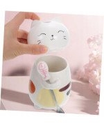 KUBEK CERAMICZNY 420ML Z ŁYŻECZKĄ + POKRYWKĄ KOT DO KAWY HERBATY DUŻY CUTE