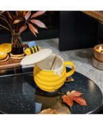 KUBEK CERAMICZNY 370ML Z ŁYŻECZKĄ + POKRYWKĄ MIÓD DO KAWY HERBATY DUŻY