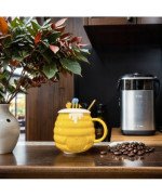 KUBEK CERAMICZNY 370ML Z ŁYŻECZKĄ + POKRYWKĄ MIÓD DO KAWY HERBATY DUŻY