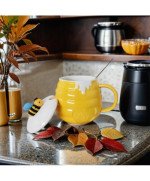 KUBEK CERAMICZNY 370ML Z ŁYŻECZKĄ + POKRYWKĄ MIÓD DO KAWY HERBATY DUŻY