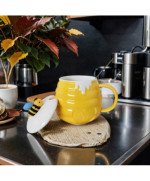 KUBEK CERAMICZNY 370ML Z ŁYŻECZKĄ + POKRYWKĄ MIÓD DO KAWY HERBATY DUŻY