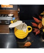 KUBEK CERAMICZNY 370ML Z ŁYŻECZKĄ + POKRYWKĄ MIÓD DO KAWY HERBATY DUŻY