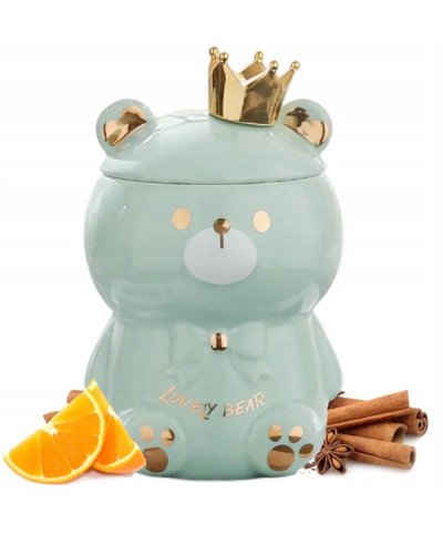 KUBEK CERAMICZNY 400ML Z ŁYŻECZKĄ + POKRYWKĄ MIŚ DO KAWY HERBATY DUŻY