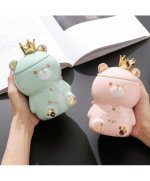 KUBEK CERAMICZNY 400ML Z ŁYŻECZKĄ + POKRYWKĄ MIŚ DO KAWY HERBATY DUŻY