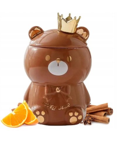 KUBEK CERAMICZNY 400ML Z ŁYŻECZKĄ + POKRYWKĄ MIŚ DO KAWY HERBATY DUŻY