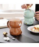 KUBEK CERAMICZNY 400ML Z ŁYŻECZKĄ + POKRYWKĄ MIŚ DO KAWY HERBATY DUŻY