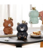 KUBEK CERAMICZNY 400ML Z ŁYŻECZKĄ + POKRYWKĄ MIŚ DO KAWY HERBATY DUŻY