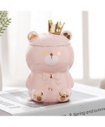 KUBEK CERAMICZNY 400ML Z ŁYŻECZKĄ + POKRYWKĄ MIŚ DO KAWY HERBATY DUŻY