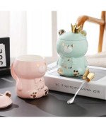 KUBEK CERAMICZNY 400ML Z ŁYŻECZKĄ + POKRYWKĄ MIŚ DO KAWY HERBATY DUŻY