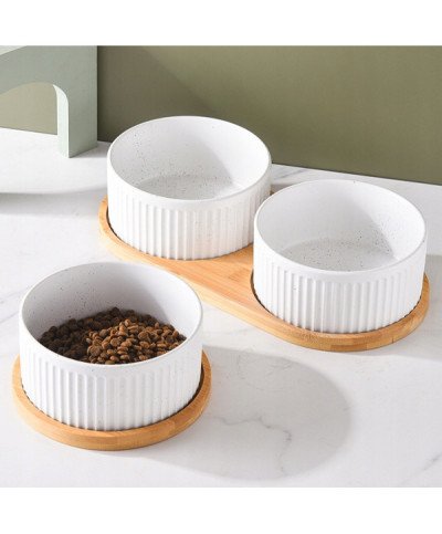 MISKA CERAMICZNA PODWÓJNA DLA PSA I KOTA MISKI DREWNIANA PODSTAWA 2x1000ml