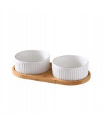 MISKA CERAMICZNA PODWÓJNA DLA PSA I KOTA MISKI DREWNIANA PODSTAWA 2x1000ml