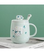 KUBEK CERAMICZNY 420ML Z ŁYŻECZKĄ + POKRYWKĄ KOT DO KAWY HERBATY DUŻY